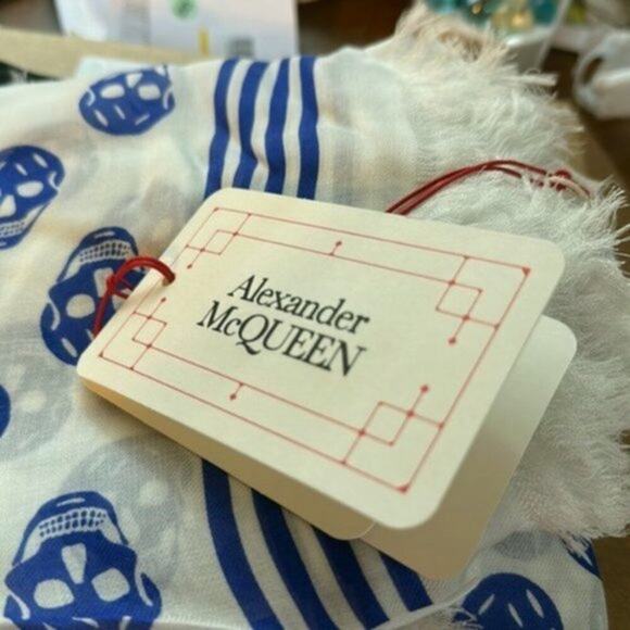 Alexander McQueen skull print wraparound-style scarf blue and white - Picture 6 of 7